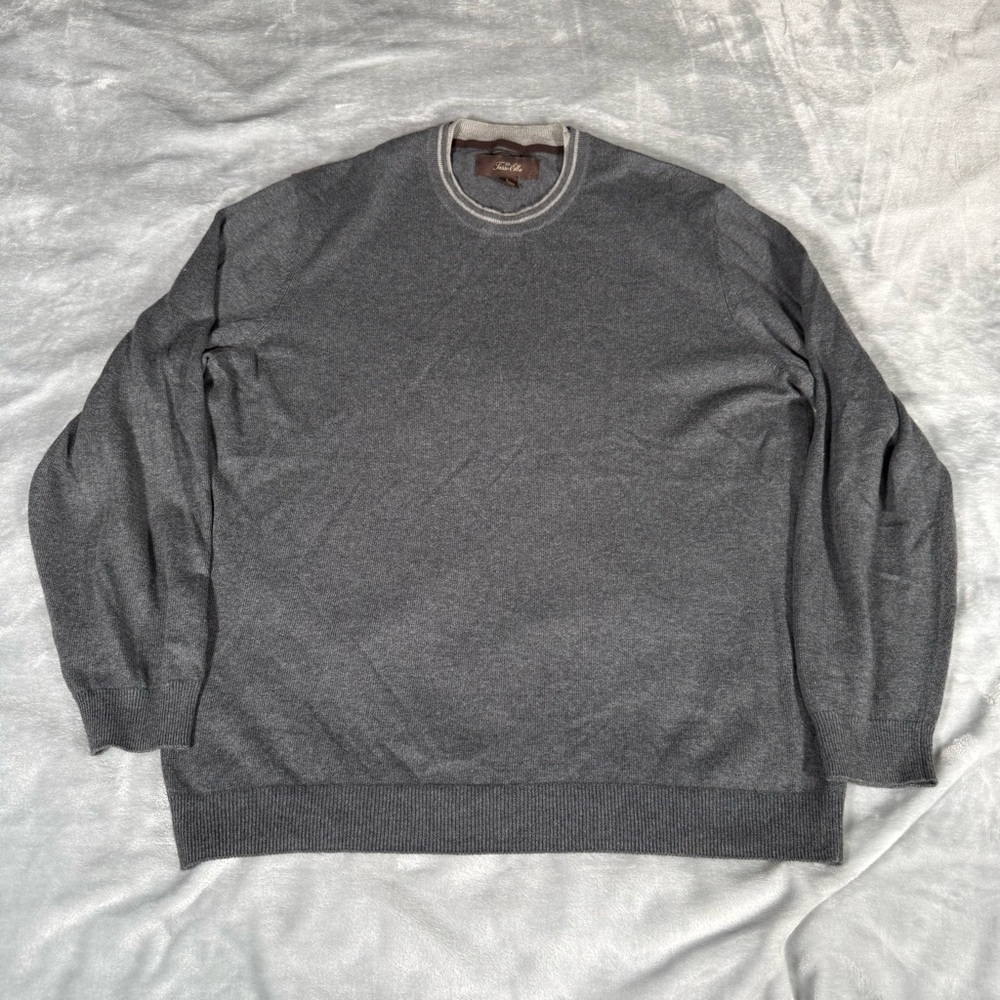 Tasso Elba Crewneck Sweater Mens Large Cashmere Cotton Luxury Yarn Gray